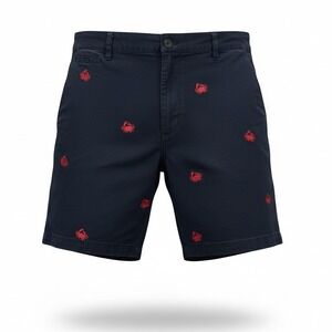Chaps Men's Chino Shorts Size 40 Navy Blue Red Crab Embroidered Nautical Preppy